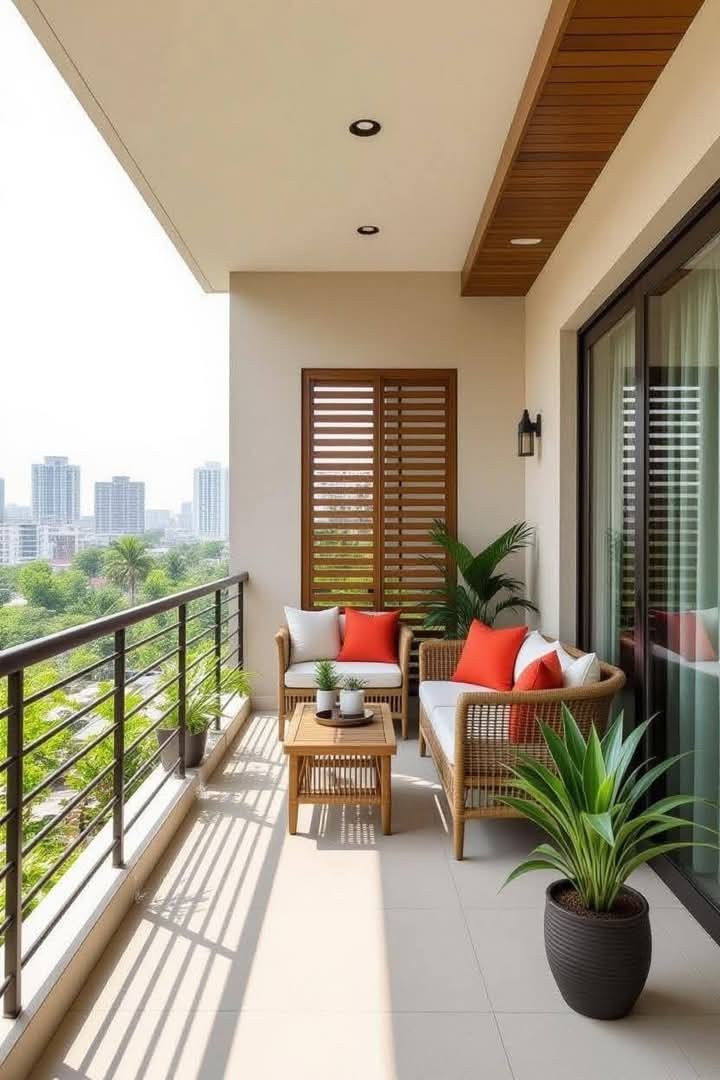 Luxury balcony with large-format porcelain tiles and sunset view