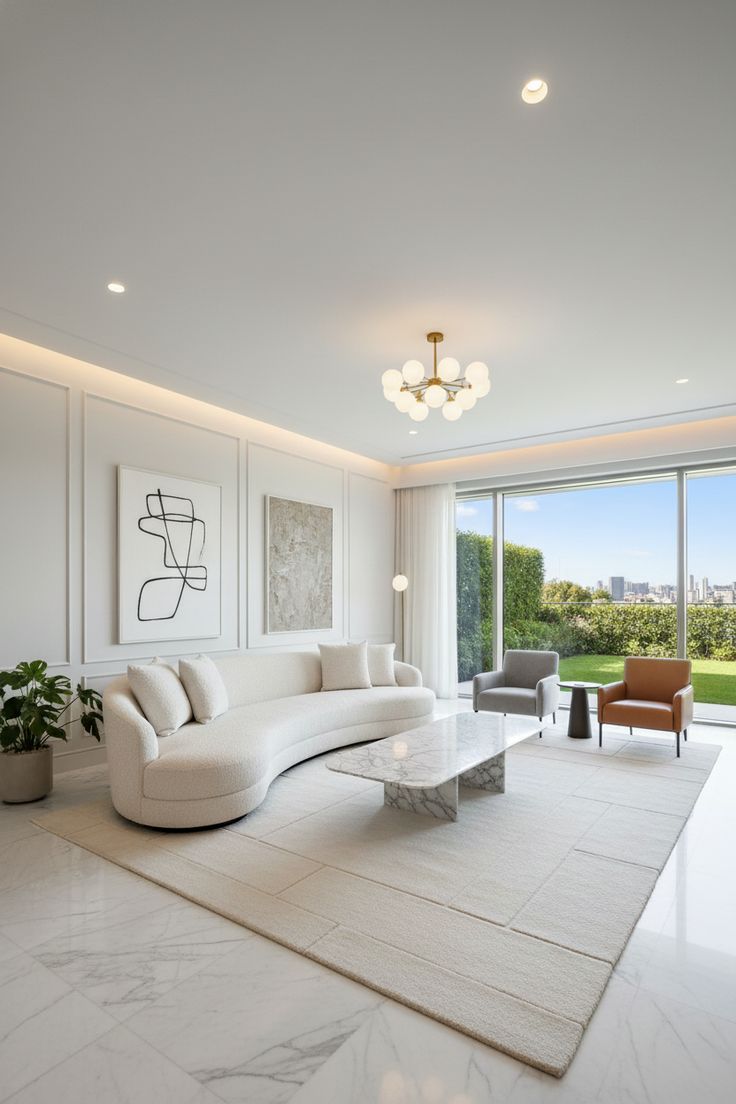 Luxury living room with premium porcelain tile flooring