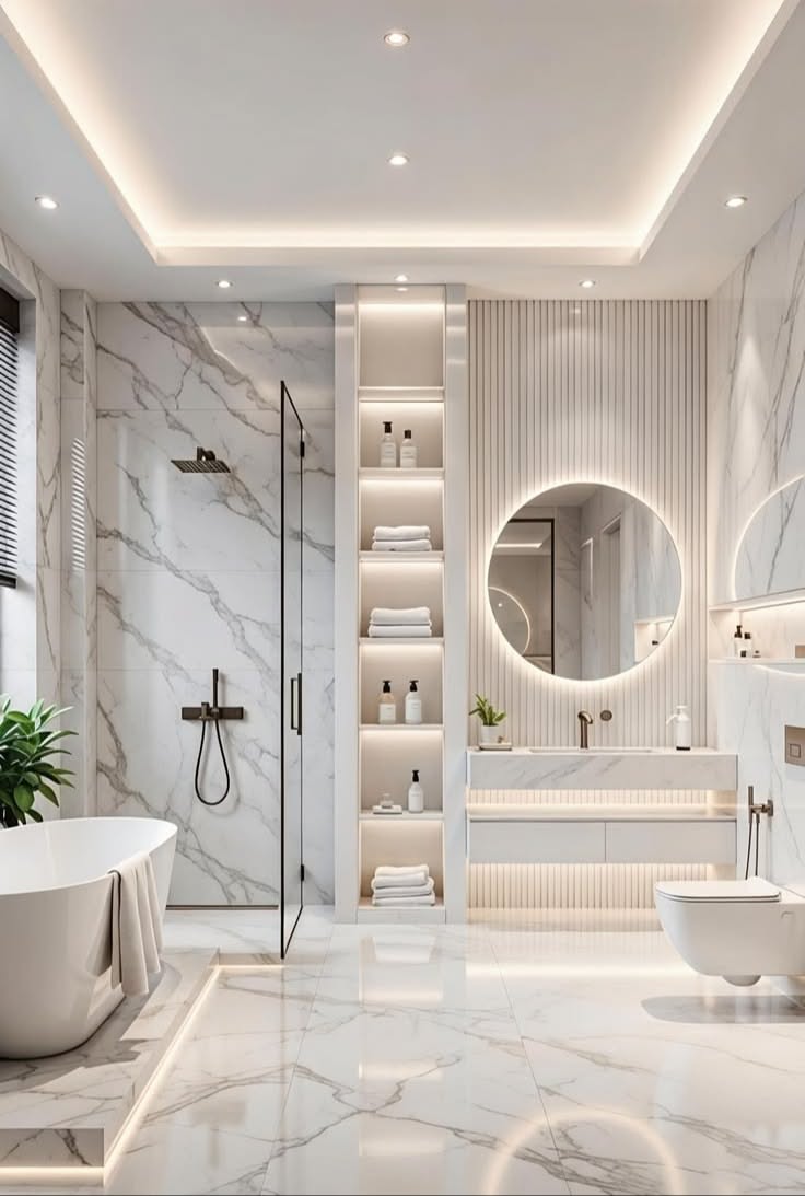 Modern luxury bathroom with premium tile and sanitary surfaces