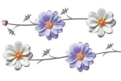 Purple and white flowers on a light background